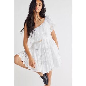 Free People x Place Nationale Olodio Eyelet Asymetrical Mini Dress